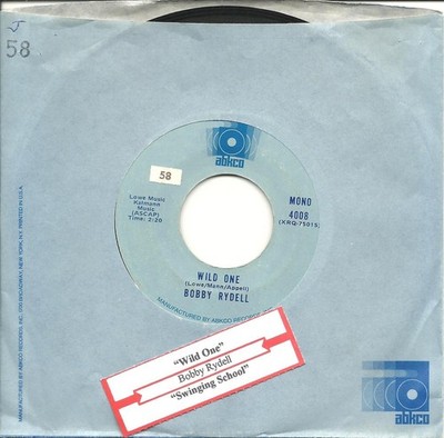 BOBBY RYDELL-WILD ONE/SWINGING SCHOOL-45 RPM-7''-ROCK-ABKCO 4008-VG+-1960-W/STRIP