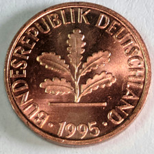 1995 A 1 Pfennig Germany Coin Brilliant Uncirculated Heavy Luster 16.5MM KM#105