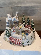 PartyLite Snowbell Candle Holder P7651 Snowman Musical Skating Rink Motion Box