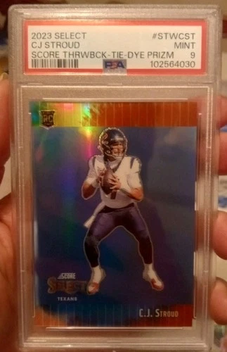 CJ Stroud 2023 Panini Select Score Throwback Tie-Dye Prizm RC /25 PSA 9