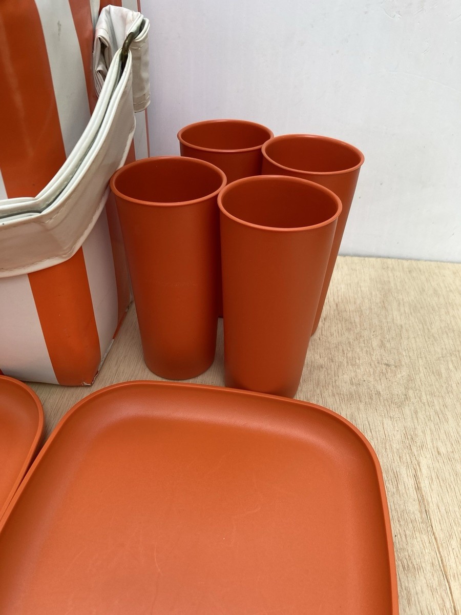 Vintage 1970s Tupperware Picnic Set with Orange and White