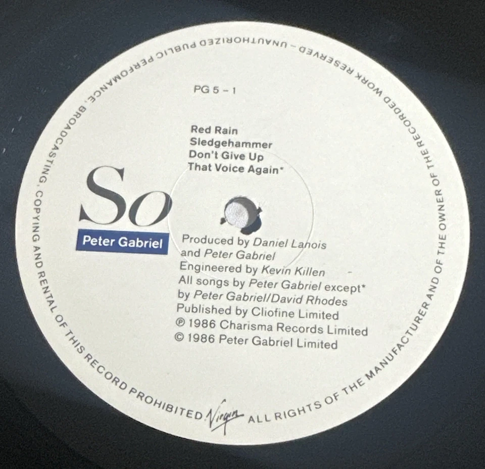 Peter Gabriel - So 12'' Vinyl Album, Virgin Records PG5 1986 EX / VG+ Condition - Image 4 of 4