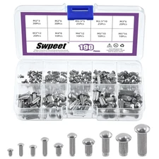 190Pcs M2 M2.5 M3 M4 M5 Solid 304 Stainless Steel Brazier Head Rivets Assortment