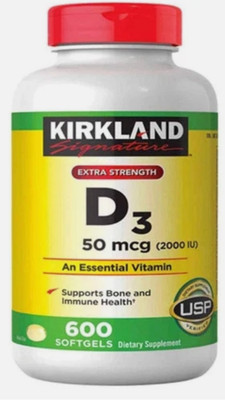Kirkland Signature Extra Strength D3 50 mcg,(2000 IU) 600 Softgels EXP 01/28 or