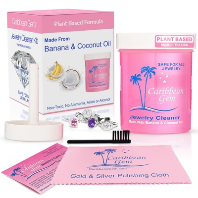 Caribbean Gem Natural Jewelry Cleaner 8 Ounce Gentle Safe Polishing Solution