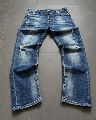 DSquared2 Skater Jeans Blue Washed Ripped Straight Leg Size 52