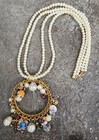 Vintage Upcycled Faux Pearl Necklace W/Large Pendent And Charms. — photo 2