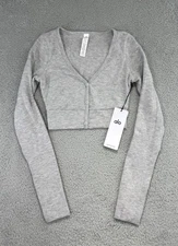 Alo Yoga Alolux Me Time Cropped Cardigan Gray Size Small Soft Knit