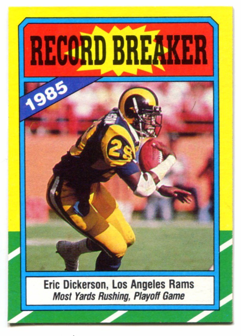 1986 Topps #2 1985 Record Breaker Eric Dickerson Football Card - L.A. Rams