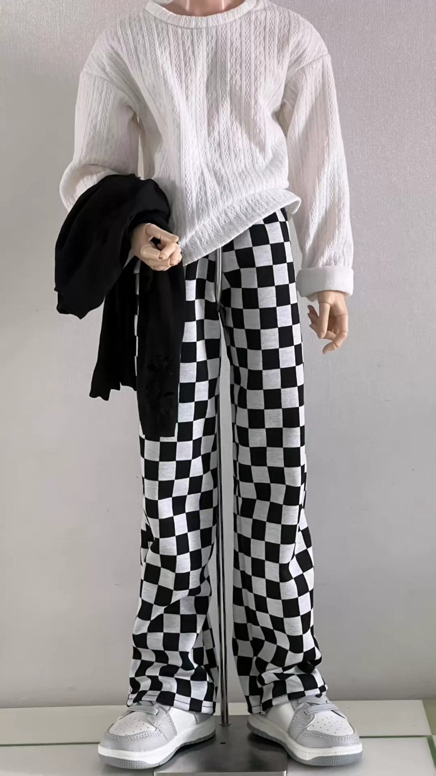 Pantalones sueltos informales a cuadros blancos negros 1/3&id75 para ropa de muñeca BJD