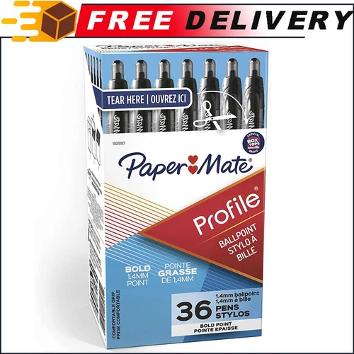 Paper Mate Profile Retractable Ballpoint Pens, Bold Point (1.4mm), Black, 36 ct