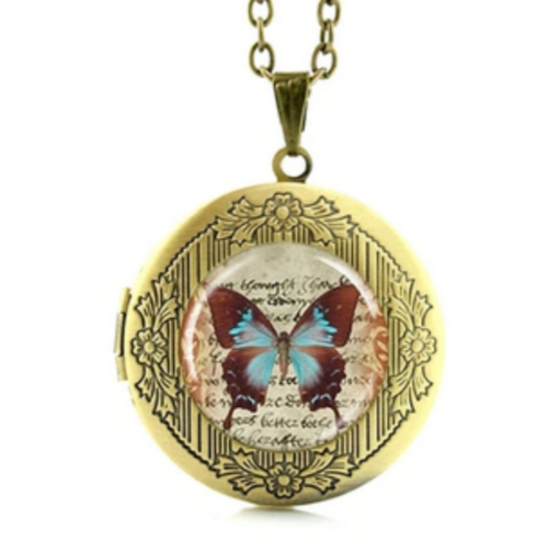 Vintage BUTTERFLY LOCKET Necklace Pendant Bronze Steampunk Cottage Core Moth - Afbeelding 1 van 3