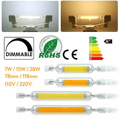 Dimmable R7S LED Glass Tube Light Ceramic COB Bulbs 7W 15W 28W 78mm 118mm Lamps 