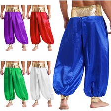 UK Halloween Men's Arabian Prince trousers Satin Elastic Waist Loose Harem Pants