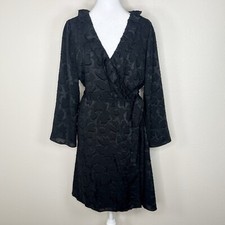 Madewell Ruffled Wrap Dress in Floral Jacquard Tonal Black V-Neck XL NWOT