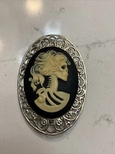 steampunk brooch badge pin gothic pride prejudice skull cameo day of the dead