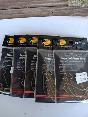 5 packs of 5 each BPS XPS Super Lock  worm hooks size 4/0 off set, Black nickel