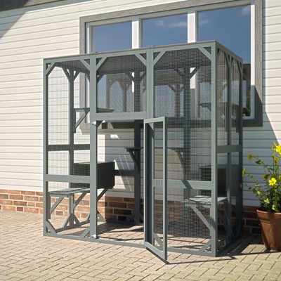 Large Outdoor Cat House Wooden Catio Enclosure Weatherproof with Jump Platforms