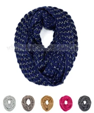 Stripped Knit Infinity Winter Scarf Elastic Warm Black White String Circle Loop
