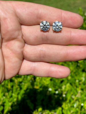 Real 4ct TW Moissanite Solitaire Stud Earrings 14k Yellow Gold Plated D VVS1 8mm