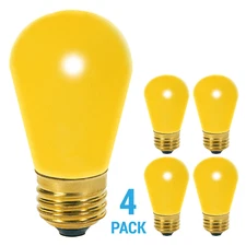 4 Pack YELLOW Patio String Light Sign Bulb 120V 11W S14 Medium E26 Base 11S14/Y
