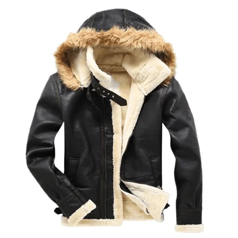 Fashion Men Coat Faux Fur Collar Fleece Lined Jacket Winter Jacket