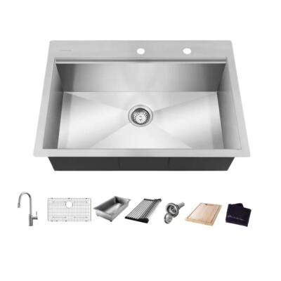  Glacier Bay 4307F-1 Zero Radius Drop-in 27'' Kitchen Sink, Pull-Down Faucet