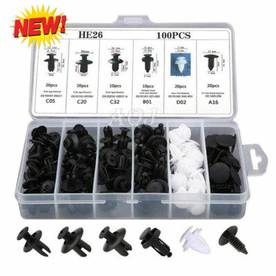 Car`Kit 100pcs Retainer Body Bumper Rivet Retainer Clips Trim Molding Push Pin