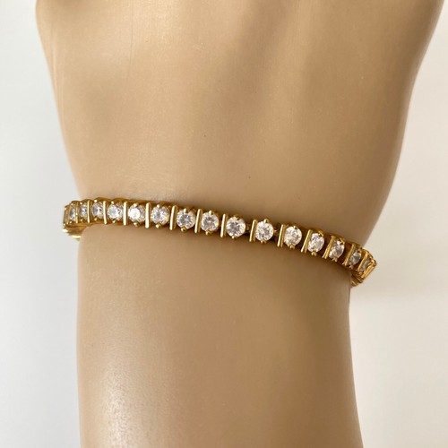 Brazalete Tenis Vintage Plata de Ley 925 Chapado en Oro Vermeil Delgado Circonita Circonita 7 5/8" - Imagen 4 de 4