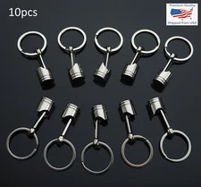 10x PCS Piston Connecting Rod Car Engine Silver Metal 3D Keychain Key Chain Ring