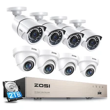 ZOSI H.265 1080p Home Security Camera System with Hard Drive 2T Outdoor 8 CH Kit