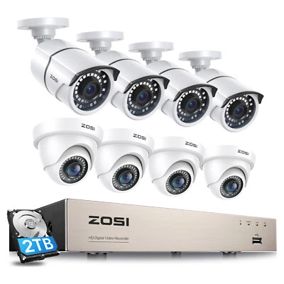ZOSI H.265 1080p Home Security Camera System with Hard Drive 2T Outdoor 8 CH Kit