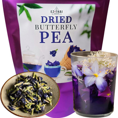 1oz Natural Dried Butterfly Pea Flower Tea Thai Herbal Hot Tea Mix, Iced Teas
