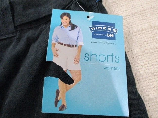 Pantalones Cortos Riders Informales Para Mujer 18WM Negro Chino Corbata Cremallera Frente Plano Algodón Nuevos Foto 4 de 4