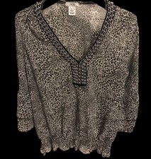 Cache Women  s Sheer Cheetah Animal Print Chain Top Size Large Blouse