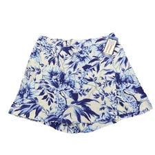 Ellen Tracy Womens Floral Print Linen Viscose Blend Skort Large Size Blue Skirt