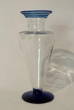Vintage 1991 WV Day Blenko Birthday #41 Cobalt Blue Clear Glass Vase 13 3/4”