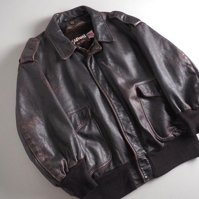 Schott A-2 Leather rider's Jacket Blouson Men Size 52 brown Genuine
