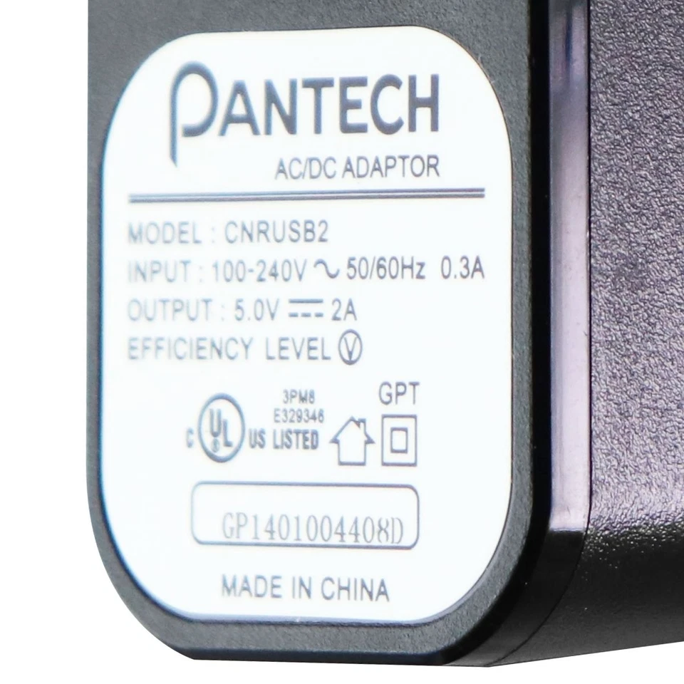 Cargador de pared USB único adaptador AC/DC PANTECH (5V/2A) - negro (CNRUSB2) Foto 3 de 3