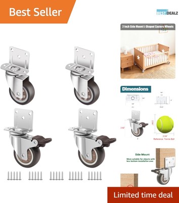 Quiet and Durable Rubber Casters - Set of 4 with 2 Locking Brakes for Furniture