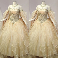 Light Yellow Wedding Dresses Ruffles Off Shoulder Beaded Ball Gown Bridal Gowns
