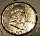 1955 Franklin Half Dollar, 90% Silver AU