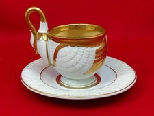 Antique Dresden Swan Handle Gold Cup snd Saucer/Rare