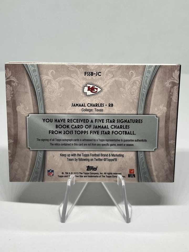 2013 Topps Five Star Jamaal Charles Booklet Patch Auto 5/5 Chiefs Card - Image 4 of 4
