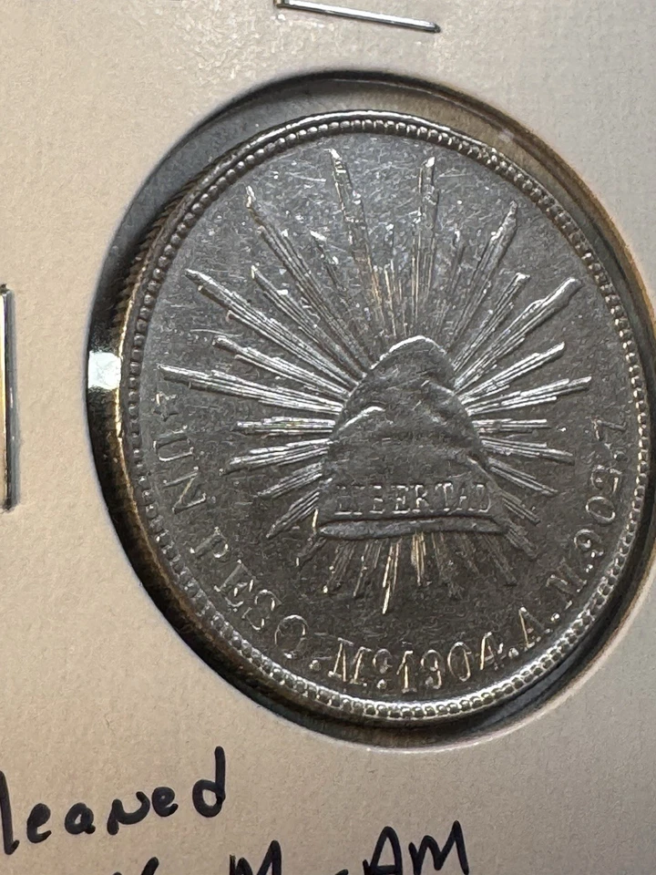 Moneda de plata grande de 1 peso de México 1904 Mo-AM limpiada Foto 2 de 4