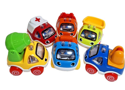 Edushape Mighty Mini Construction Trucks Set of 6 Pull back Friction Toy Cars