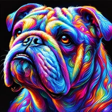#038 Bulldog  psychedelic dog art. 10”x10”Gallery Wrapped. Ready to hang.