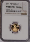 1991-P Gold Eagle 1/10 oz. $5 MGC PF70 Ultra Cameo. Free shipping.