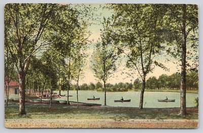 1909 St. Louis O'Fallon Park Lake Boathouse Postcard S. H. Knox Golden Age