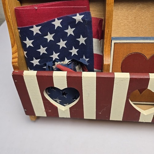 Vintage Wood Hearts Organizer Wall Hanging Rack Cut-Out Key Patriotic USA - Picture 12 of 24